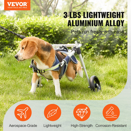 VEVOR 2 Wheels Dog Wheelchair for Back Legs, Pet Wheelchair Lightweight & Adjustable Assisting in Healing,  Dog Cart/Wheelchair for Injured, Disabled, Paralysis, Hind Limb Weak Pet (S)