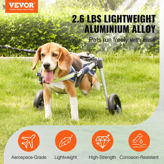 VEVOR 2 Wheels Dog Wheelchair for Back Legs, Pet Wheelchair Lightweight & Adjustable Assisting in Healing,  Dog Cart/Wheelchair for Injured, Disabled, Paralysis, Hind Limb Weak Pet (XS)