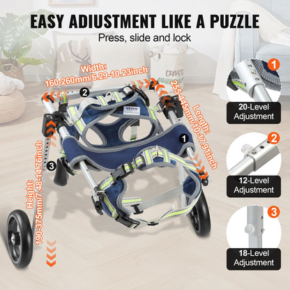 VEVOR 2 Wheels Dog Wheelchair for Back Legs, Pet Wheelchair Lightweight & Adjustable Assisting in Healing,  Dog Cart/Wheelchair for Injured, Disabled, Paralysis, Hind Limb Weak Pet (XS)