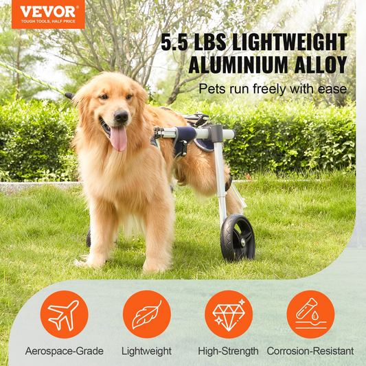 VEVOR 2 Wheels Dog Wheelchair for Back Legs, Pet Wheelchair Lightweight & Adjustable Assisting in Healing,  Dog Cart/Wheelchair for Injured, Disabled, Paralysis, Hind Limb Weak Pet (M)