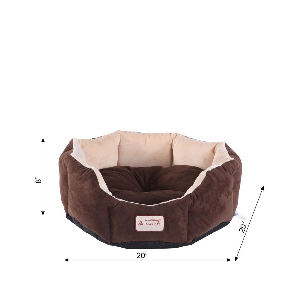 Cama para mascotas Armarkat beige y moca para perros extra pequeños - Modelo C01HKF/MH con cojín de relleno suave de poliéster