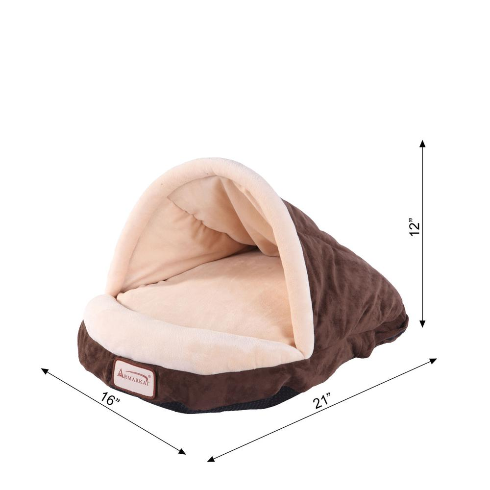 Armarkat Pet Bed Mocha - Acogedora cama para gatos de gamuza sintética y terciopelo suave con base impermeable