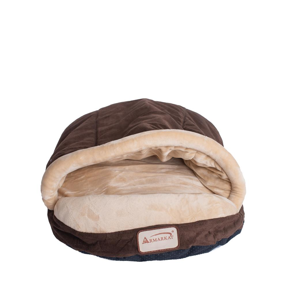 Armarkat Pet Bed Mocha - Cozy Faux Suede and Soft Velvet Cat Bed with Waterproof Base