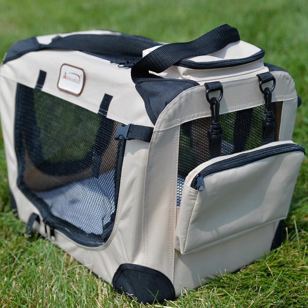 Armarkat Pet Carrier in Beige, with Multiple Pockets