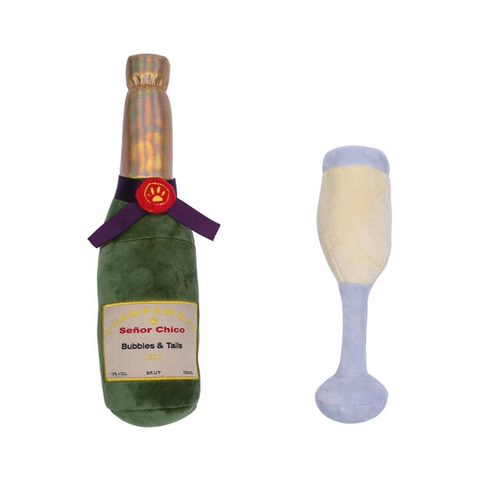 Champagne-Cheers Crinkle and Squeaky Plush Dog Toy Combo